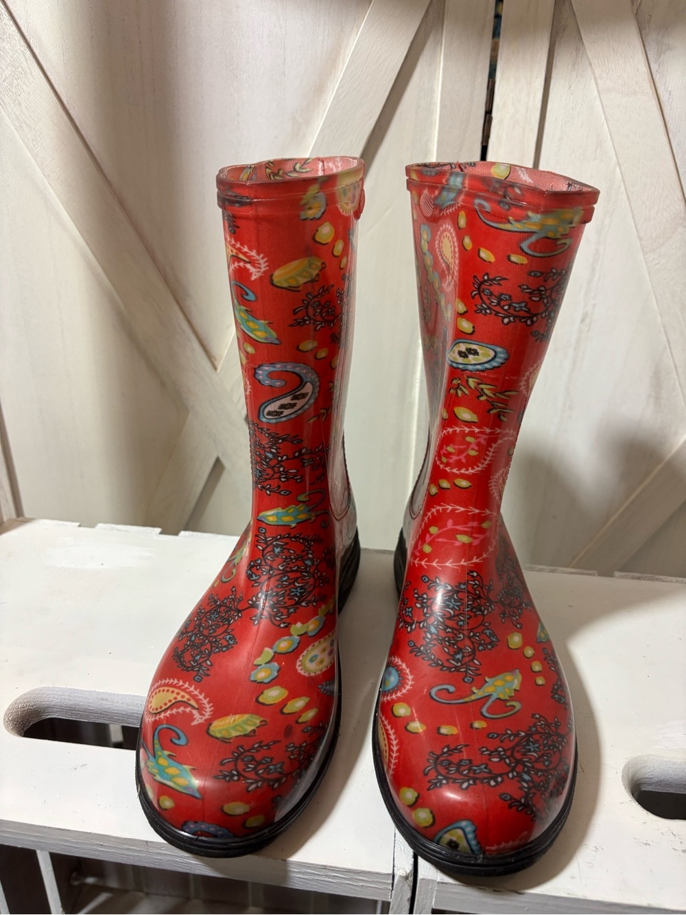 Sloggers Red Paisley & Floral Waterproof Rain Boots
